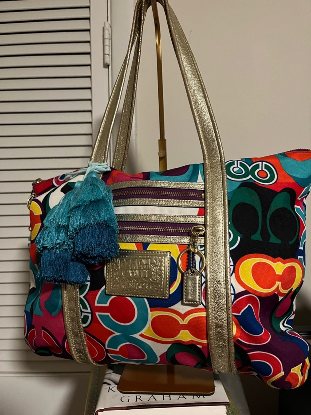 Coach Graffiti Poppy Signature Glam Tote bag. Teal Tassel not included - Picture 3 of 6